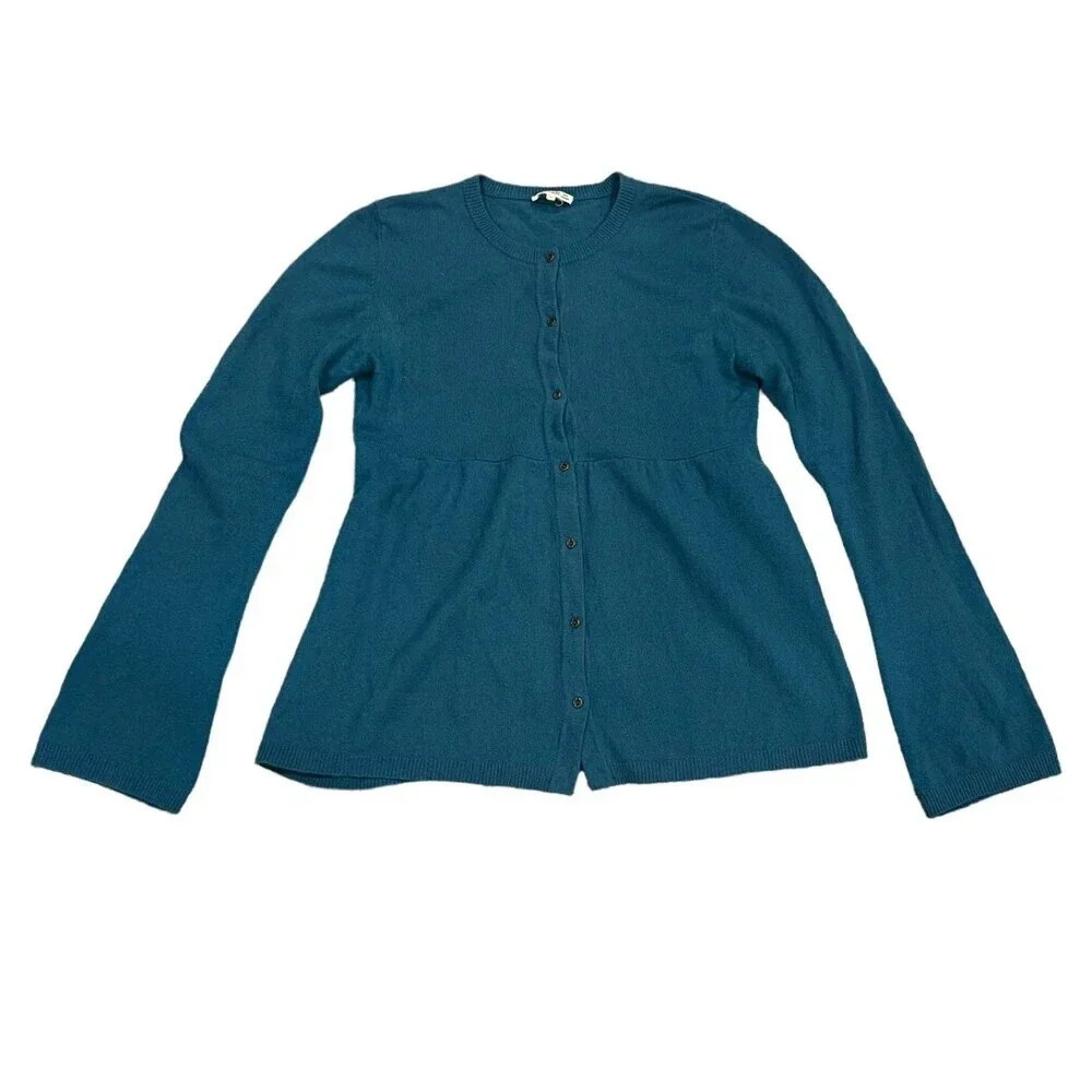 LA Made Teal 100% Cashmere Cardigan Sweater M